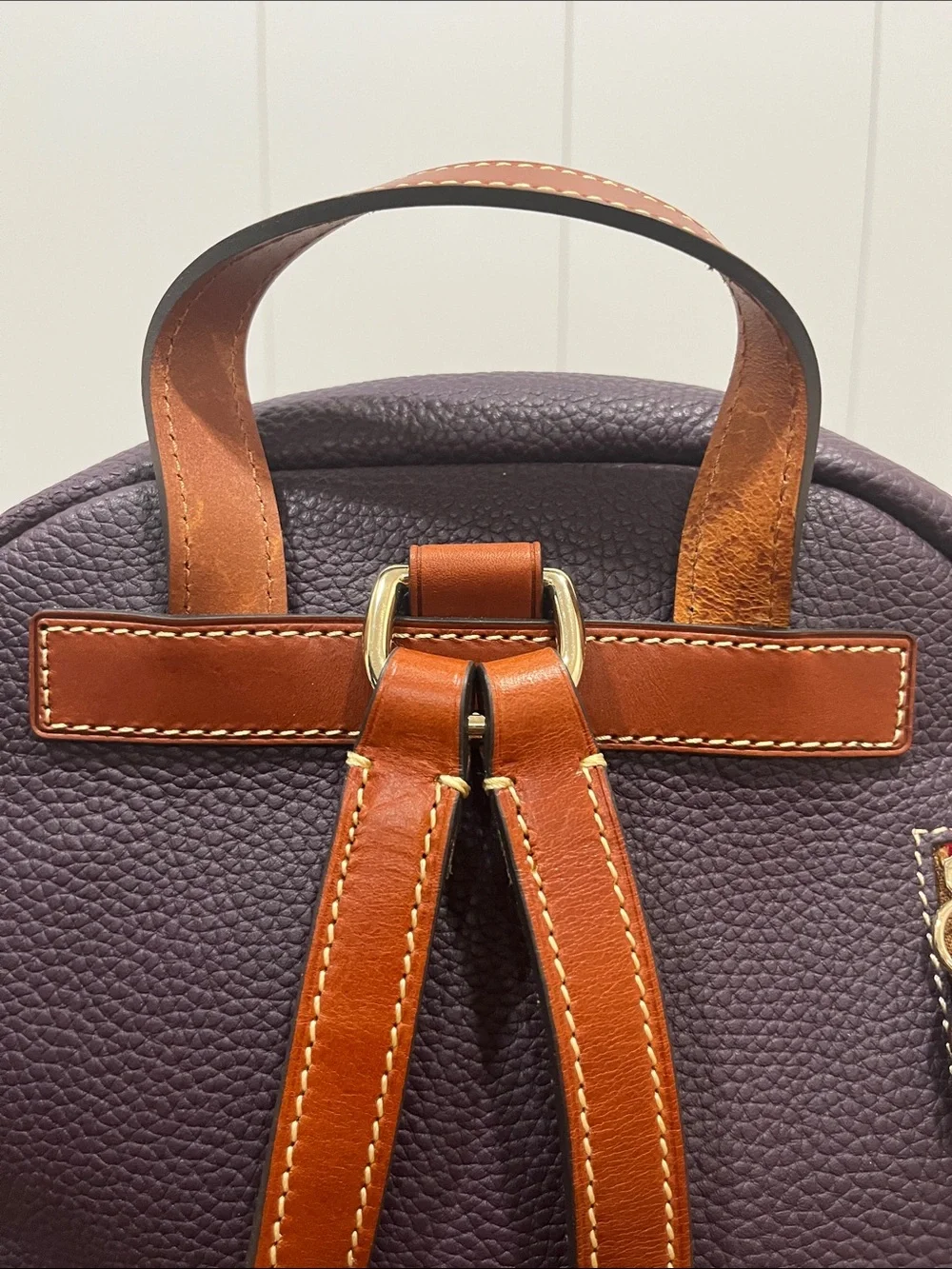 Dooney & Bourke  Ronnie Plum Pebbled Leather Backpack with Gold Hardware